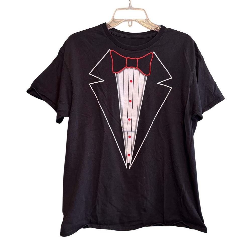 Mens Tuxedo Graphic Casual Novelty Funny‎ Short Sleeve Shirt Black Size M/L